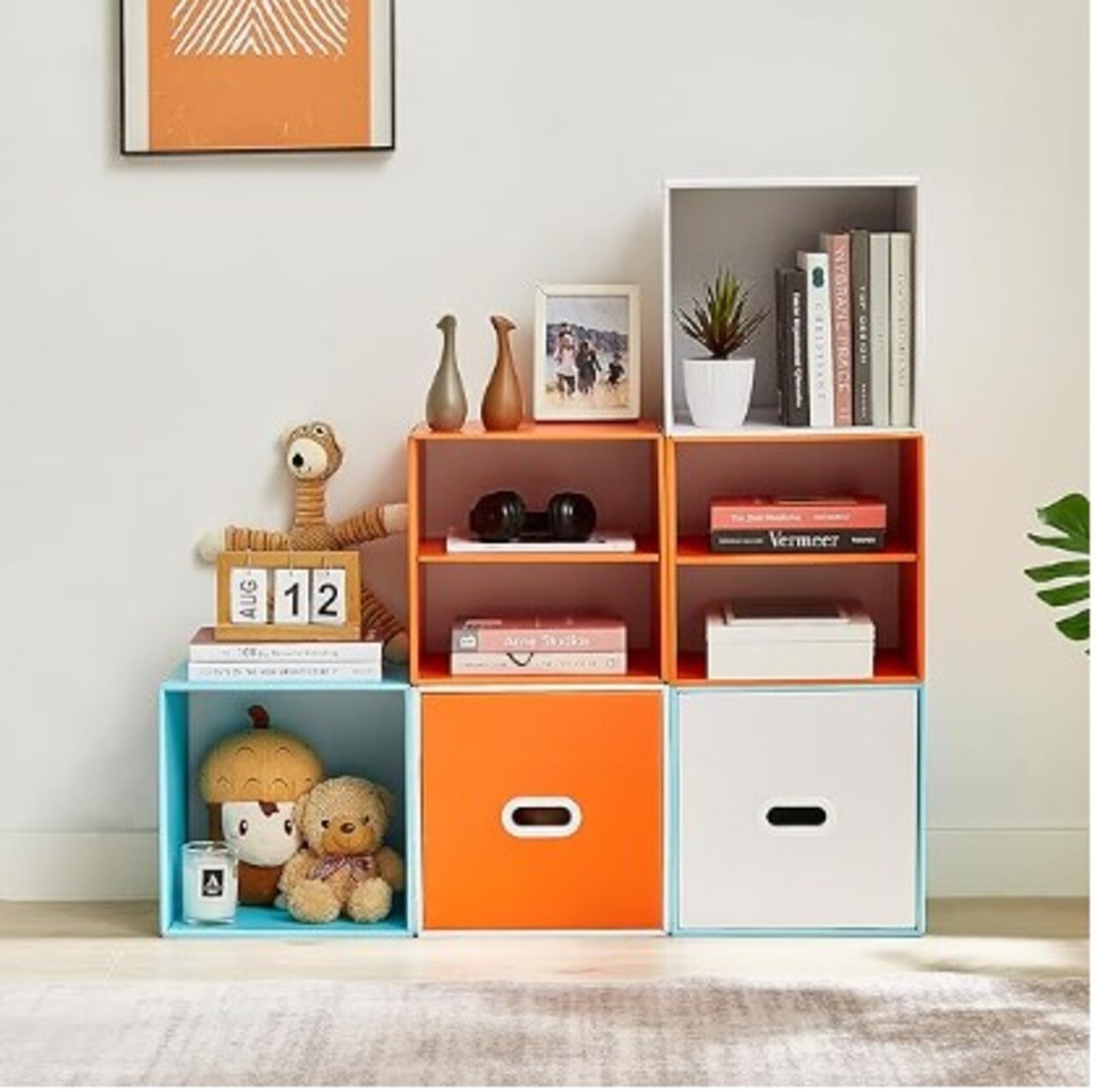 6 Cube Storage Cube Organizer, DIY Stackable Books Organizer Shelving, Kids Bookcase Bookshelf for Living Room, Bedroom, Office